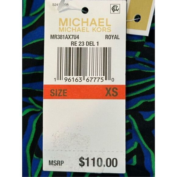 Michael Kors Women’s Blue Unlined Pullover O-Ring Detail Printed Short Sleeve As - Picture 10 of 10